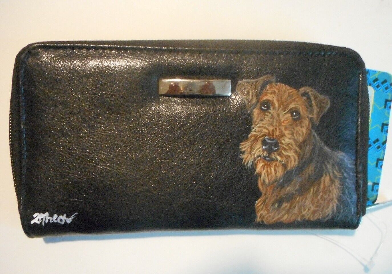 Airedale Terrier dog Portrait Hand Painted Wallet for Women Vegan Leather